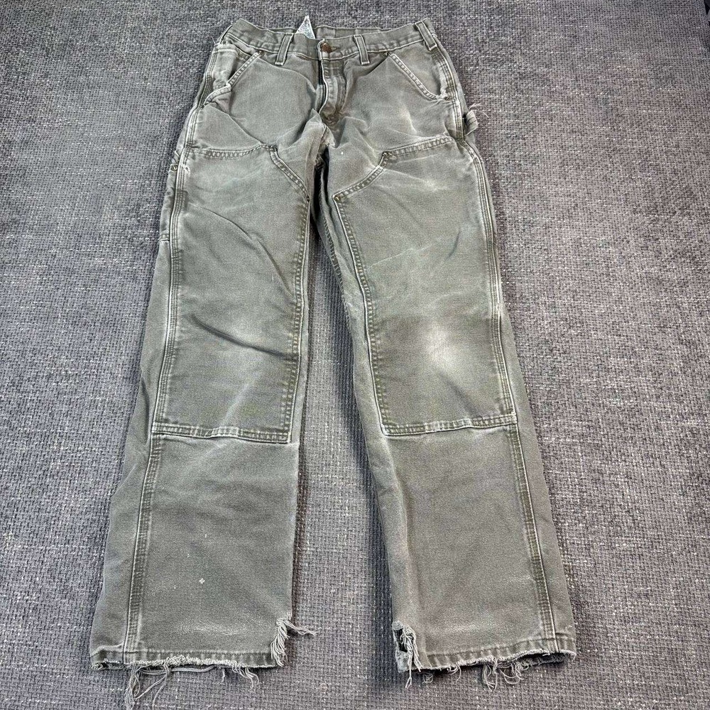 Carhartt Double Knee Work Pants Mens 26x29 Moss Green Distressed Vintage B01